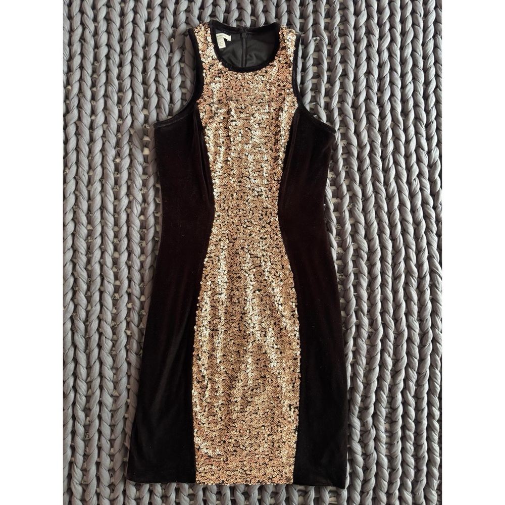 Boston Proper Black and Gold Midi Dress